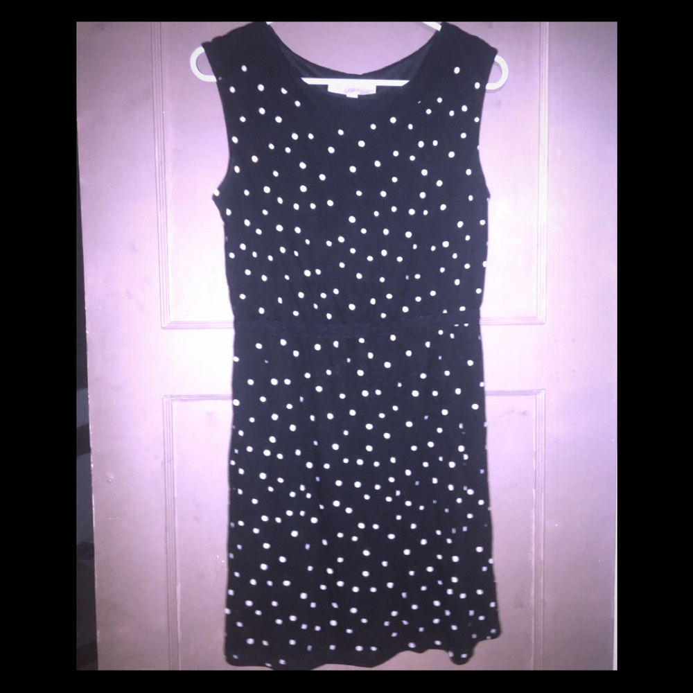 Juniors navy blue dress with white polka dots